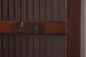 和製アンティーク　総ケヤキ材　ガラス入りリメイク　金具が趣き深い富山蔵戸(引き戸、建具、玄関戸)