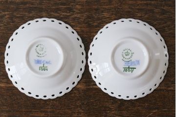 アンティーク雑貨　中古　ROYAL COPENHAGEN(ロイヤルコペンハーゲン)　ブルーフルーテッド　フルレース　7.5cmバタープレート2枚セット(ミニプレート)(定価約2万4千円)(1)
