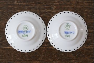 アンティーク雑貨　中古　ROYAL COPENHAGEN(ロイヤルコペンハーゲン)　ブルーフルーテッド　フルレース　7.5cmバタープレート2枚セット(ミニプレート)(定価約2万4千円)(2)