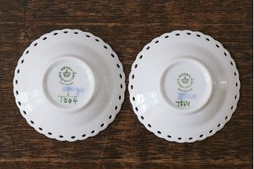アンティーク雑貨　中古　ROYAL COPENHAGEN(ロイヤルコペンハーゲン)　ブルーフルーテッド　フルレース　7.5cmバタープレート2枚セット(ミニプレート)(定価約2万4千円)(3)