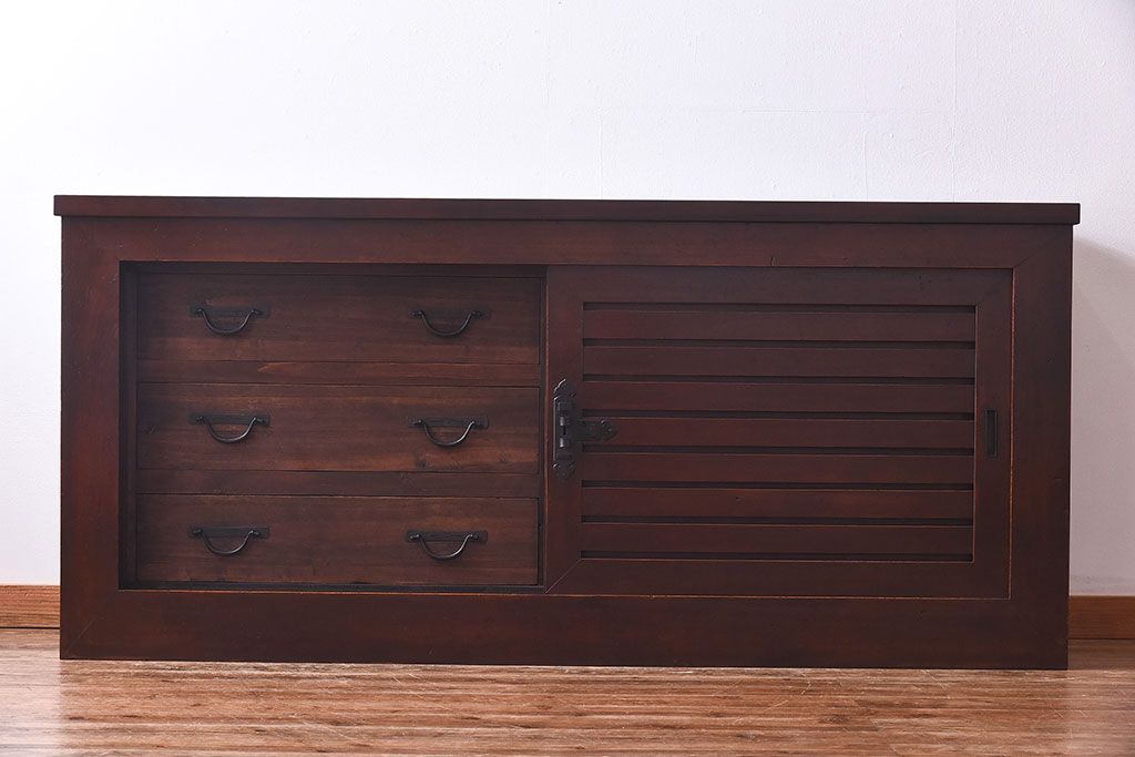 【A様ご成約分】和製アンティーク　リメイク　六尺　すっきりとした印象の収納箪笥サイドボード(水屋箪笥、和タンス、サイドチェスト)