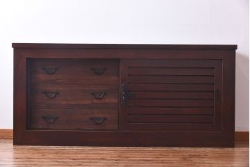 【A様ご成約分】和製アンティーク　リメイク　六尺　すっきりとした印象の収納箪笥サイドボード(水屋箪笥、和タンス、サイドチェスト)