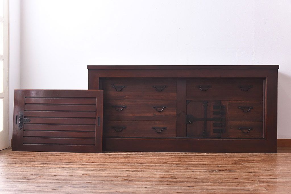 【A様ご成約分】和製アンティーク　リメイク　六尺　すっきりとした印象の収納箪笥サイドボード(水屋箪笥、和タンス、サイドチェスト)