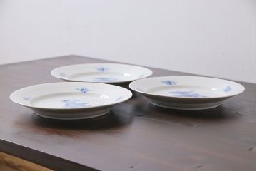 中古　ROYAL COPENHAGEN(ロイヤルコペンハーゲン)　ブルーフラワー　プレイン　25.5cmプレート3枚セット(大皿)