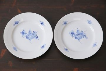 中古　ROYAL COPENHAGEN(ロイヤルコペンハーゲン)　ブルーフラワー　プレイン　25.5cmプレート2枚セット(大皿)(1)