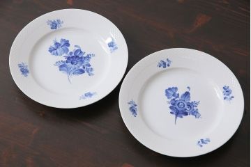 中古　ROYAL COPENHAGEN(ロイヤルコペンハーゲン)　ブルーフラワー　プレイン　25.5cmプレート2枚セット(大皿)(2)
