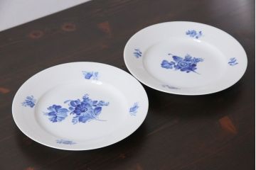 中古　ROYAL COPENHAGEN(ロイヤルコペンハーゲン)　ブルーフラワー　プレイン　25.5cmプレート2枚セット(大皿)(2)