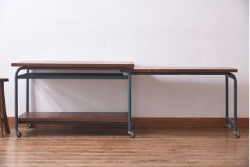 ペイント家具　ダークトーンが格好いい伸縮式リメイクサイドワゴン(トロリー、サイドデスク)