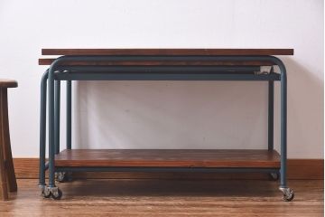 ペイント家具　ダークトーンが格好いい伸縮式リメイクサイドワゴン(トロリー、サイドデスク)