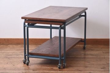 ペイント家具　ダークトーンが格好いい伸縮式リメイクサイドワゴン(トロリー、サイドデスク)