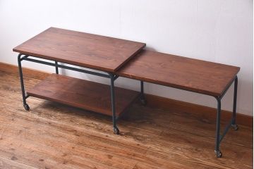 ペイント家具　ダークトーンが格好いい伸縮式リメイクサイドワゴン(トロリー、サイドデスク)