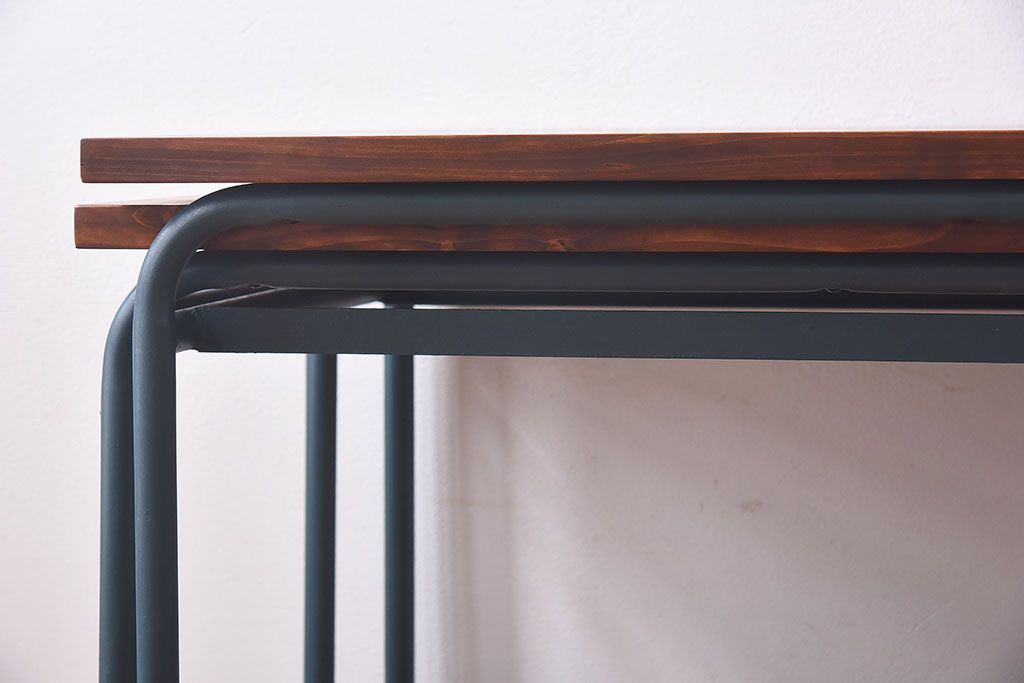 ペイント家具　ダークトーンが格好いい伸縮式リメイクサイドワゴン(トロリー、サイドデスク)