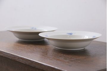 中古　ROYAL COPENHAGEN(ロイヤルコペンハーゲン)　ブルーフラワー　プレイン　23.5cmスープディッシュ2枚セット(ディーププレート)(2)