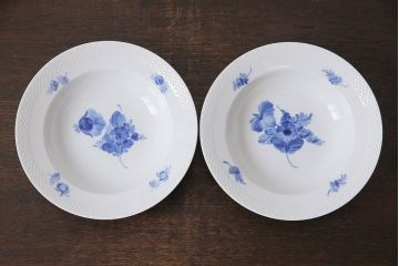 中古　ROYAL COPENHAGEN(ロイヤルコペンハーゲン)　ブルーフラワー　プレイン　23.5cmスープディッシュ2枚セット(ディーププレート)(2)