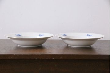 アンティーク雑貨　中古　ROYAL COPENHAGEN(ロイヤルコペンハーゲン)　ブルーフラワー　プレイン　23.5cmスープディッシュ2枚セット(ディーププレート)(3)
