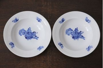 アンティーク雑貨　中古　ROYAL COPENHAGEN(ロイヤルコペンハーゲン)　ブルーフラワー　プレイン　23.5cmスープディッシュ2枚セット(ディーププレート)(3)
