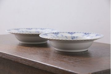中古　ROYAL COPENHAGEN(ロイヤルコペンハーゲン)　ブルーフルーテッド　フルレース　23cmディーププレート2枚セット(スープディッシュ)(定価約7万5千円)(1)