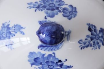 アンティーク雑貨　中古　ROYAL COPENHAGEN(ロイヤルコペンハーゲン)　ブルーフラワー　プレイン　蓋付きオーバルディッシュ(カーブ、ボウル)(2)