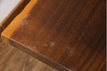 中古　国産品　天板一枚板!　モンキーポッド材　金褐色と木目が目を引くダイニングテーブル(作業台)