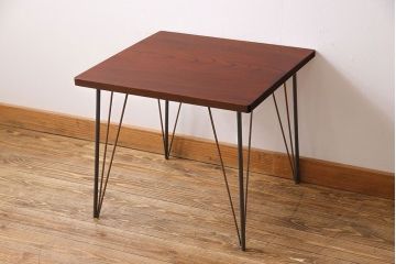 明治大正期　ケヤキ材一枚板使用　和を感じるリメイク鉄脚テーブル(カフェテーブル、センターテーブル、サイドテーブル)