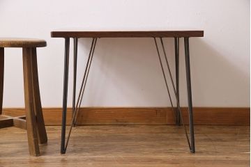 明治大正期　ケヤキ材一枚板使用　和を感じるリメイク鉄脚テーブル(カフェテーブル、センターテーブル、サイドテーブル)