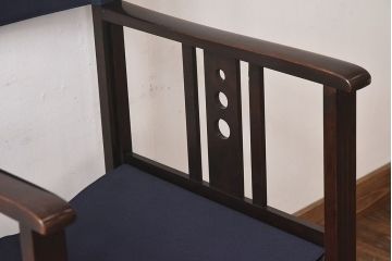 アンティーク家具　日本楽器・山葉(ヤマハ)　和モダンテイストの上質なフォールディングチェア・青(文化椅子、折りたたみ式チェア、イス)(1)