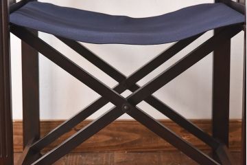 アンティーク家具　日本楽器・山葉(ヤマハ)　和モダンテイストの上質なフォールディングチェア・青(文化椅子、折りたたみ式チェア、イス)(1)