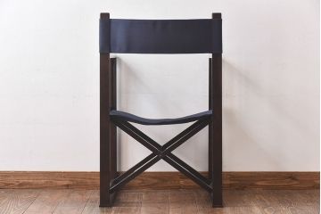 アンティーク家具　日本楽器・山葉(ヤマハ)　和モダンテイストの上質なフォールディングチェア・青(文化椅子、折りたたみ式チェア、イス)(1)
