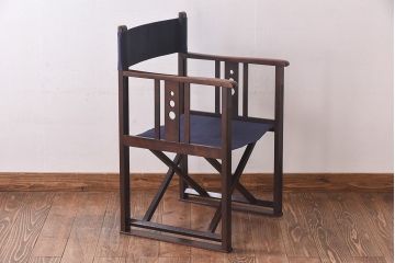 アンティーク家具　日本楽器・山葉(ヤマハ)　和モダンテイストの上質なフォールディングチェア・青(文化椅子、折りたたみ式チェア、イス)(2)