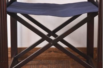 アンティーク家具　日本楽器・山葉(ヤマハ)　和モダンテイストの上質なフォールディングチェア・青(文化椅子、折りたたみ式チェア、イス)(2)