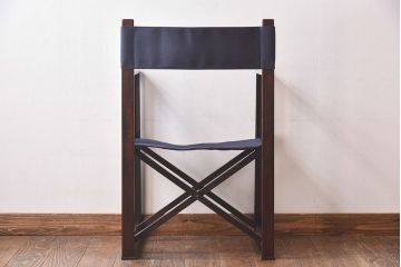 アンティーク家具　日本楽器・山葉(ヤマハ)　和モダンテイストの上質なフォールディングチェア・青(文化椅子、折りたたみ式チェア、イス)(2)