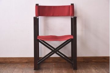 アンティーク家具　日本楽器・山葉(ヤマハ)　和モダンテイストの上質なフォールディングチェア・赤(文化椅子、折りたたみ式チェア、イス)(1)