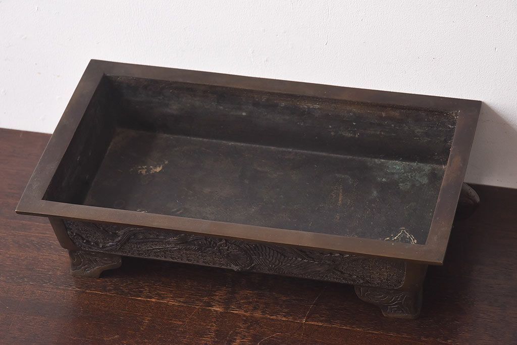 アンティーク雑貨　古民具・骨董　龍鳳凰　細部まで施された意匠が目を引く水盤(花器)