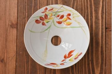 オールドノリタケ・則武(日陶)　秋草　照らすと透ける模様が魅力の電笠(天井照明、シェード)