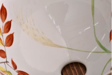 オールドノリタケ・則武(日陶)　秋草　照らすと透ける模様が魅力の電笠(天井照明、シェード)