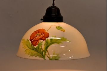 オールドノリタケ・則武(日陶)　ポピー(芥子)　鮮やかな絵柄が目を引く電笠(天井照明、シェード)