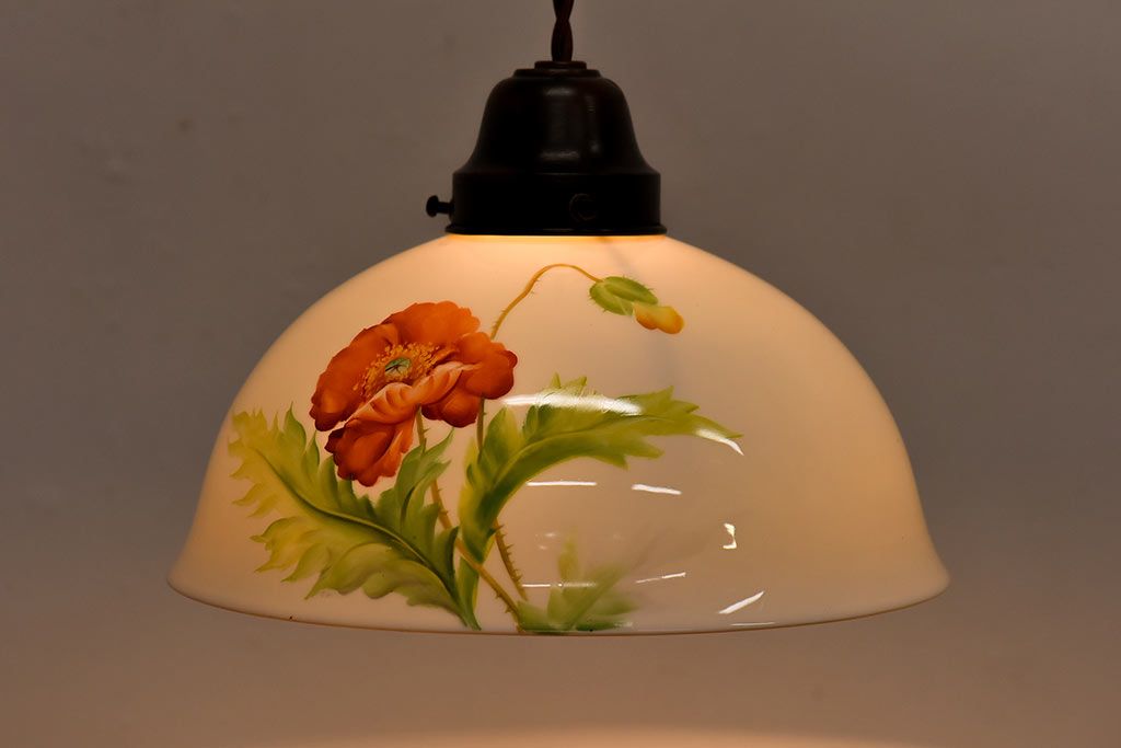 オールドノリタケ・則武(日陶)　ポピー(芥子)　鮮やかな絵柄が目を引く電笠(天井照明、シェード)