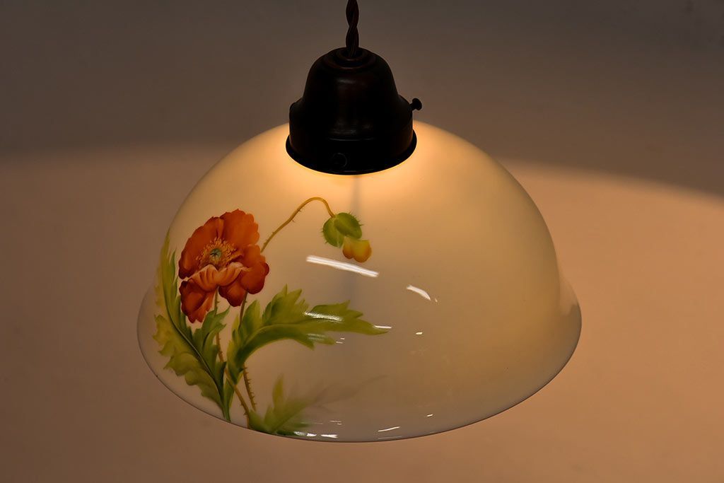 オールドノリタケ・則武(日陶)　ポピー(芥子)　鮮やかな絵柄が目を引く電笠(天井照明、シェード)