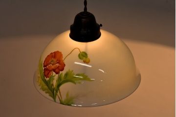 オールドノリタケ・則武(日陶)　ポピー(芥子)　鮮やかな絵柄が目を引く電笠(天井照明、シェード)