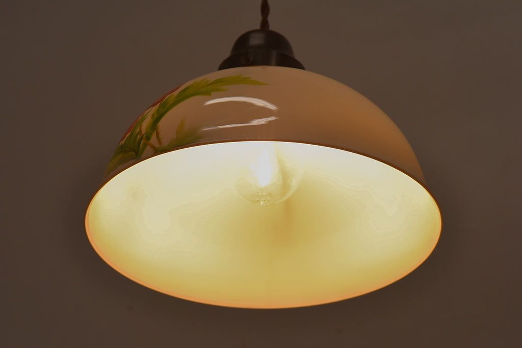 オールドノリタケ・則武(日陶)　ポピー(芥子)　鮮やかな絵柄が目を引く電笠(天井照明、シェード)