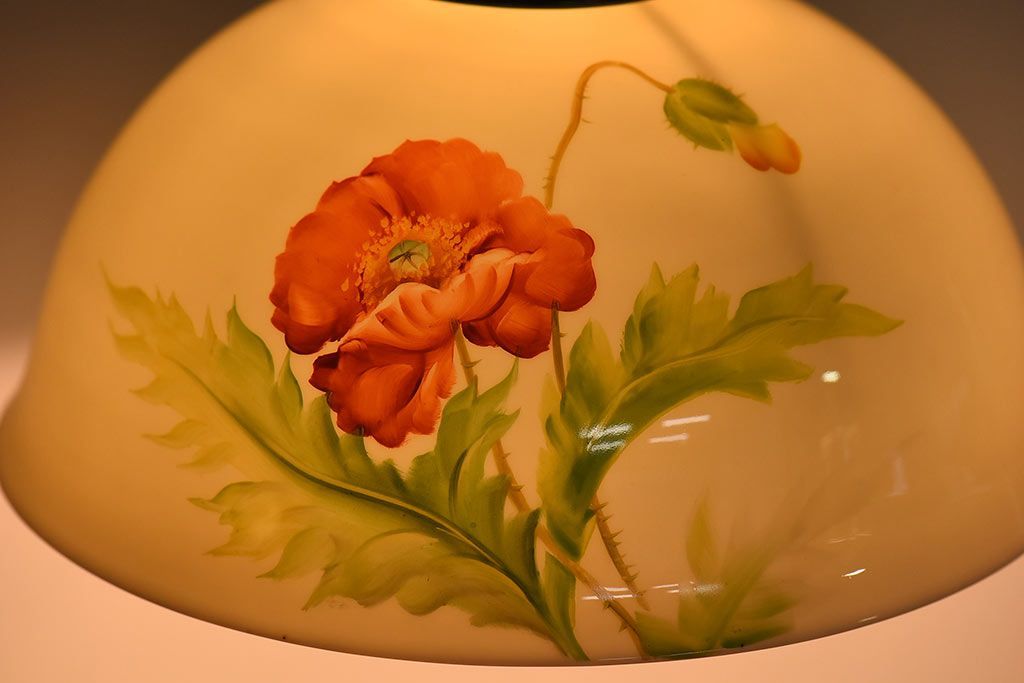 オールドノリタケ・則武(日陶)　ポピー(芥子)　鮮やかな絵柄が目を引く電笠(天井照明、シェード)