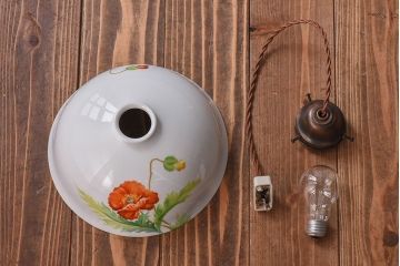 オールドノリタケ・則武(日陶)　ポピー(芥子)　鮮やかな絵柄が目を引く電笠(天井照明、シェード)