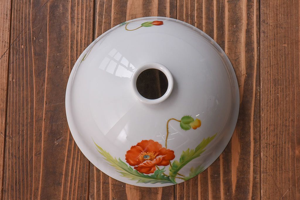 オールドノリタケ・則武(日陶)　ポピー(芥子)　鮮やかな絵柄が目を引く電笠(天井照明、シェード)