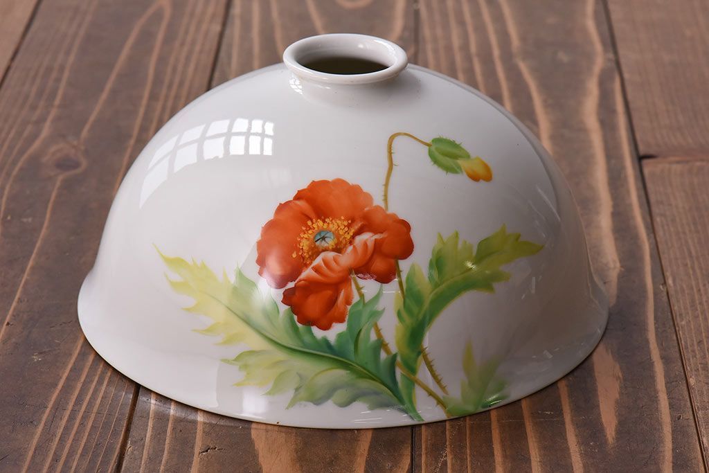 オールドノリタケ・則武(日陶)　ポピー(芥子)　鮮やかな絵柄が目を引く電笠(天井照明、シェード)