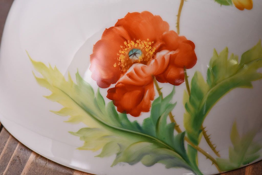 オールドノリタケ・則武(日陶)　ポピー(芥子)　鮮やかな絵柄が目を引く電笠(天井照明、シェード)