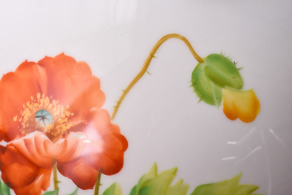 オールドノリタケ・則武(日陶)　ポピー(芥子)　鮮やかな絵柄が目を引く電笠(天井照明、シェード)