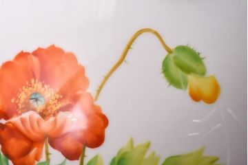 オールドノリタケ・則武(日陶)　ポピー(芥子)　鮮やかな絵柄が目を引く電笠(天井照明、シェード)