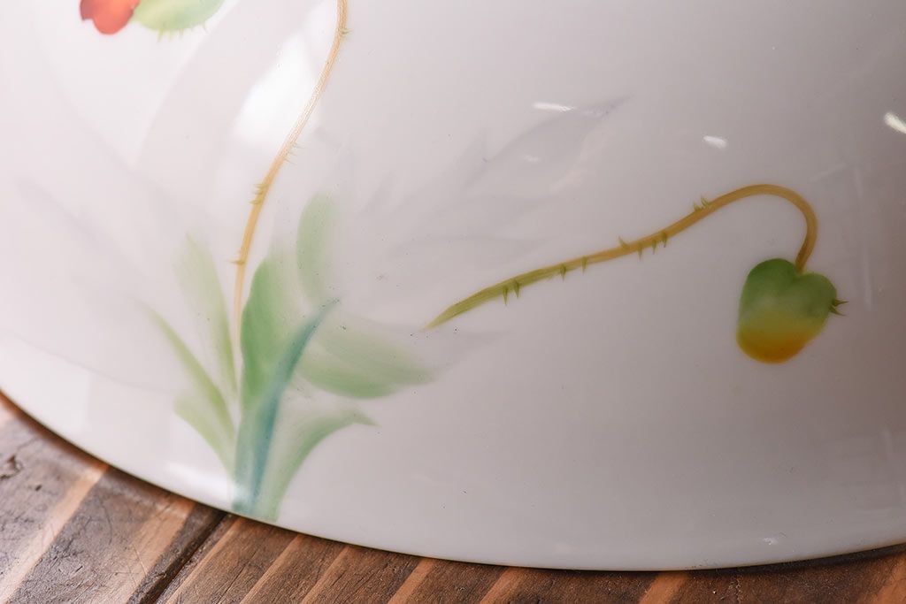 オールドノリタケ・則武(日陶)　ポピー(芥子)　鮮やかな絵柄が目を引く電笠(天井照明、シェード)