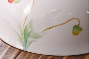 オールドノリタケ・則武(日陶)　ポピー(芥子)　鮮やかな絵柄が目を引く電笠(天井照明、シェード)