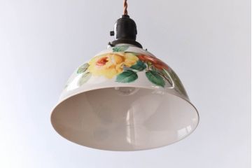 オールドノリタケ・則武(日陶)　ローズ(薔薇)　鮮やかな絵柄が目を引く電笠(天井照明、シェード)